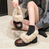 KYLETHOMASW  -  Fur Lining Women Mary Jane Shoes Elegant Square Toe Slip On Footwear 2026 Spring Autumn Keep Warm Ladies Thick Heel Single Shoes