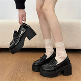 KYLETHOMASW  -  Gothic Black Platform Loafers Women Round Toe Slip‑On 8CM High Chunky Block Heel Thick Lug Sole JK Fashion Preppy Y2K Shoes