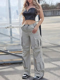 KYLETHOMASW  -  Women Y2k Cargo Pants Multiple Pocket Patchwork Drawstring Ruched Casual Summer Loose Jogger Wide Leg Pants High Street