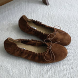 KYLETHOMASW  -  Suede Retro Bowknot  Round Toe Flat Shoes Women Soft Sole Comfort Casual Shoes for Women Shallow Ballet Style Footwear Female
