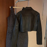 KYLETHOMASW  -  Vintage Cropped Pu Leather Jacket Women Streetwear Black Motorcycle Coat Fall Winter Long Sleeve Zipper Chic Outerwear New