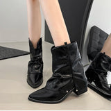 KYLETHOMASW  -  Autumn Winter Women Western Cowboy Boots Vintage Pointed Toe Shoes Ladies Thick Heel Short Botas Zapatos De Mujer
