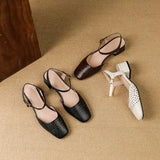 KYLETHOMASW  -  2025 Vintage Women Sandals Square Toe Thick Heels 3.5cm Buckle Strap Breathable Small Size 31 32 33 Sweet Daily Shoes