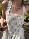 KYLETHOMASW  -  Korean Niche Layered Neck Hanging Plaid Vest Dress Women Summer New Retro Age Reducing Short Dresses
