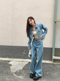 KYLETHOMASW  -  Spring Autumn Vintage Denim Short Jacket Women Long Sleeve Single Breasted Jeans Coat Female Bomber Streetwear Jackets Outerwear