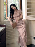 KYLETHOMASW  -  Miniature Stand Collar Short Sleeve Embroidered Qipao Cheongsam Vintage Party Dress New Chinese Style Revamped Cheongsam Dress