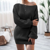 KYLETHOMASW  -  Trendy Long Sve Knitted Loose Sweater Dr One oulder Batswing Sle Spring Autumn Winter Commute Faion Single Piece