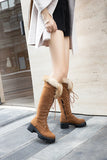 KYLETHOMASW  -  Lace-up Winter Shoes Women Snow Boots Real Fur Boots Women Knee High Suede Thick Heel Warm Outdoor with Zip Big Size 43