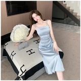 KYLETHOMASW  -  New Solid Color Sling Dress Women's Summer Korean Elegant Lady Pleated Dress Fashion Beach Sexy Backless A-line Dresses