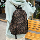 KYLETHOMASW  -  Women's Leopard Print Canvas Backpack Drawstring Decor Adjustable Strap Casual Daily School Travel Bag New Trend Back Pack