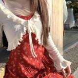 KYLETHOMASW  -  Japanese Fashion 2 Piece Set Woman Casual Long Sleeve Cardigan + Elegnat Irregular Midi Dress Beach Floral Dress Boho New