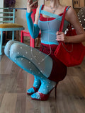 KYLETHOMASW  - Y2K Millennium Hot Girl Dopamine Blue Polka Dot Stockings Summer Sun Protection Dot Printed Stockings Ins Korean Style Pantyhose