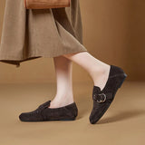 KYLETHOMASW  -  Genuine Leather Flats Women Luxury Metal Buckle-Decorated Women's Suede Loafers Light Comfortable Cow Suede Shoes for Women