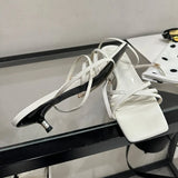 KYLETHOMASW  -  Fashion Cross-tied Women Low Heel Sandals Shoes Shallow Female Square Toe Footwear Sexy Ladies Heeled Shoes Sandals Pumps