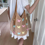 KYLETHOMASW  -  Cute Hollow Out Butterfly Knitting Bag Beach Handbag Tote Bag Beach Bag Large Capacity Bohemian Style Hollow Shoulder Bag Travel