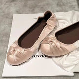 KYLETHOMASW  -  New French High-End Satin Slip-On Shoes for Women, Niche Twisted Round-Toe Flat Evening Ballet Shoes