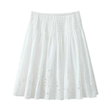 KYLETHOMASW  -  Korean Style Fashion Vintage Elegant Cutout Embroidered White A-Line Midi Skirt Summer Sweet Kawaii Ruffle Mini Skirts for Women