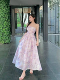 KYLETHOMASW  -  Women Summer Floral Print Sexy Off Shoulder Backless Elegant Party Dresses High Waist Lace-up Sleeveless Slim Beach Maxi Dress