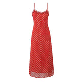 KYLETHOMASW  -  Holiday Summer Dresses Women Ruffle O Neck Sleeveless A-line Midi Polka Dot Red Dress Spaghetti Straps Robe