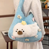 KYLETHOMASW  -  Cute All-match Fashion Design Tote Bag Plush Handbags Doll Detachable Schoolbag Largr Student Bags Women