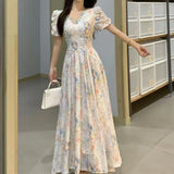 KYLETHOMASW  -  French Sweet Floral Dress High Waist Slimming Summer Vacation Long Dress