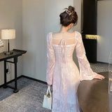 KYLETHOMASW  -  Pink Vestidos Mujer Spring Autumn Solid Ins Fashion Elegant Women Dresses Sweet A-line Vintage Beach Style Long Dress