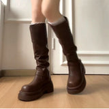 KYLETHOMASW  -  Autumn Winter Platform Thick Bottom Woman Knee High Boots Shoes Ladies Elegant Belt Buckle Knight Booties