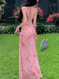 KYLETHOMASW  -  Women's Print Long Dresses Elegant V-neck Sleeveless Bodycon Evening Party Dress New Fashion Slim Waist Vestidos Mujer New Robe