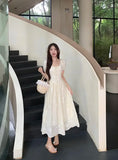 KYLETHOMASW  -  Women Summer Vintage Sweet Chic High Waist Elegant Party Dresses Fairy Solid Short Sleeve Slim Lace-up Beach Maxi Dress Vestidos