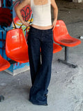 KYLETHOMASW  -  American Retro Y2k Aesthetic Low Waist Jeans Women Summer Straight Floor Length Jeans Spicy Girl Style Casual Daily Streetwear
