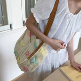 KYLETHOMASW  -  Cute Hollow Out Butterfly Knitting Bag Beach Handbag Tote Bag Beach Bag Large Capacity Bohemian Style Hollow Shoulder Bag Travel