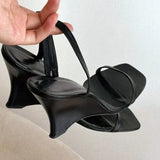 KYLETHOMASW  -  Sexy Wedge Heeled Sandals Women Fashion Slingback Slide Slippers Women Summer Square Toe High Heels Party Dress Shoes Sandalias