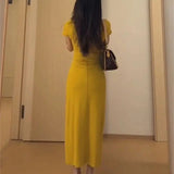 KYLETHOMASW  -  Summer Casual Cotton Midi Dress Women Elegant Solid Color Round Neck Slim Bodycon Dresses Korean High Street Vestidos ﻿270A