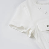 KYLETHOMASW  -  Fashion Chic Causal Slim Fit Packets Metal Button Women Polo Shirts Summer Y2k Hottie Trendy Blouses