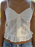KYLETHOMASW  -  Sexy Lace See Through Crop Vest V Neck Single Breasted Halter Shirt Solid Casual Tank Top New Lady Spring Summer Tops