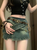 Kylethomasw   -  Women's Blue Mini Denim Skirt Vintage Y2k Jean Skirts Harajuku Korean Streetwear Short Cowboy Skirts 2000s Clothes Summer 2024