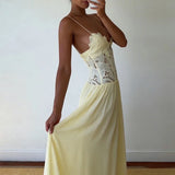 KYLETHOMASW  -  Elegant Pure Color Chiffon Dress Sexy Lace Spliced Mesh Pleated Evening Dress Fashion Hollow Out Sleeveless Halter Banquet Dress