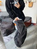Kylethomasw Black Ripped Cargo Jeans Women Hip Hop Harajuku Causal Loose Do Old Straight Wide Leg Denim Pants Y2k Chic Mujer Trouser