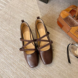 KYLETHOMASW  -  Single Shoe Women's Spring and Autumn New Leather Square Toe Cross Strap Flat Sole Single Shoe Retro Mary Jane Womens Shoes
