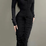 KYLETHOMASW  -  Pure Desire French One Word Shoulder Long Sleeved Dress Women Spring Chic Flower Pleated Temperament Thin Slim Dress