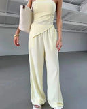 KYLETHOMASW  -  Women's Solid Color Sleeveless Tube Top Trousers Set Women's Sexy Casual Two-piece Set