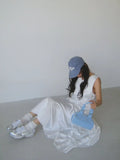 KYLETHOMASW  -  2025 Fashion Korean Side Pleated Large Swing Vest Dress Women Summer New Retro and Stylish Loose White Long Vestidos