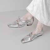 KYLETHOMASW  -  Women Pleated Hollow Mary Jane Style Shoes with Bow Design Flat Shoes Square Toe Casual Comfortable Outdoors Women Shoes Fashion
