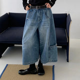 KYLETHOMASW  -  Casual Woman’ s Deep Blue Capri Pants Simple Design High Waist Slim Retro Style Loose Fit Jeans Trendy Women's Shorts