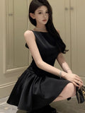 KYLETHOMASW  -  Korean Elegant Romantic Pearl Chain Backless Lace up Princess Mini Dresses Sweet A Line Dress Birthday Evening Party Clothes