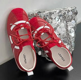 KYLETHOMASW  -  Women Silver Single Shoes Casual Sports Ballet Shoes Genuine Leather Design Sweet Sister Mary Jane  Ballet Training Shoes