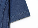 KYLETHOMASW  -  Nordic Minimalist Fashion Washed Distressed Denim Shirt Round Neck Short Sleeve Blouse Women Pullover Top