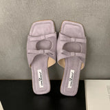KYLETHOMASW  -  Fashion Butterfly-Knot Ladies Flats Slippers Shoes Female Square Toe Summer Beach Slides Slippers Sandals Shoes For Women
