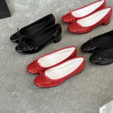 KYLETHOMASW  -  New Round Toe Mary Jane Shoes Patent Leather Bow Ballet Flats Womens Low Block Heel Pumps Elegant Daily Dress Zapatos Mujer