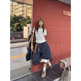 KYLETHOMASW  -  Women High-Waisted Cargo Wide-Leg Denim Shorts Green Gothic Y2K Harajuku Style Retro 2000s Jean Seven-Foot Clothes Summer